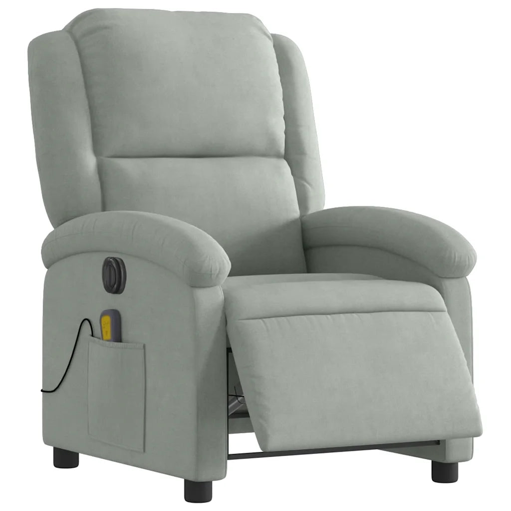 Poltrona Elettrica Massaggi Reclinabile Grigio Chiaro Velluto 3204289