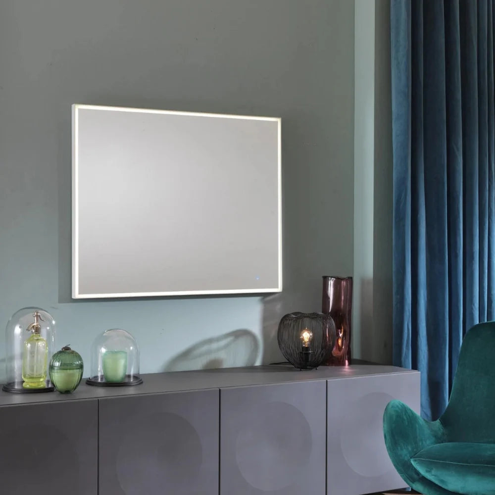 Specchio rettangolare da parete con luce Laddy con cornice in alluminio antracite | Duzzle