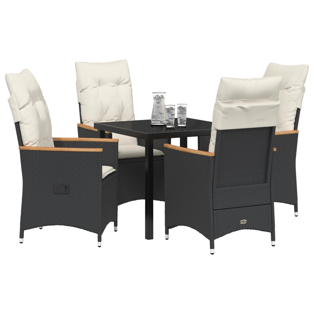 Set da Pranzo Giardino in 5 Pz con Cuscini Neri Rattan Polivalente