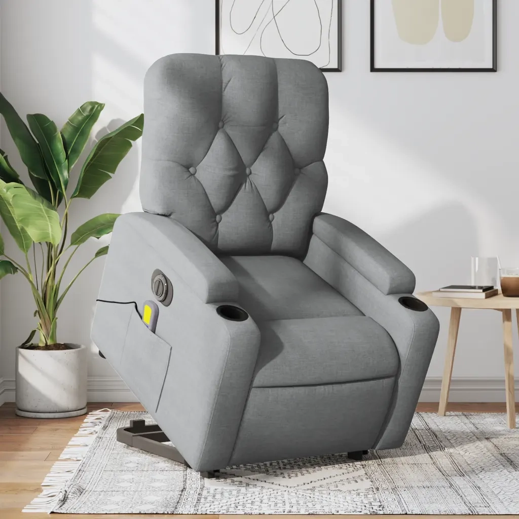 Poltrona Alzapersona Massaggi Elettrica Grigio Chiaro Tessuto 3204746