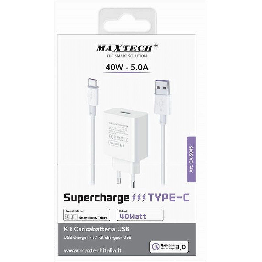 Trade Shop - Kit Caricabatteria Usb Caricatore Cavo Type-c 40w Supercharge Smartphone Ca-s045 -