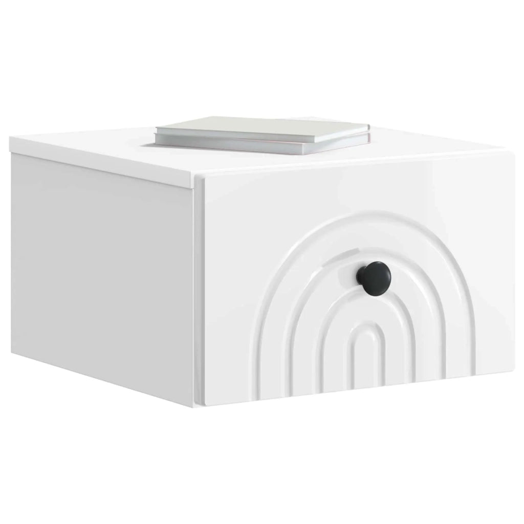 Set di 2 Comodini | Armadio da Notte | Mobiletto da notte a muro Bianco Lucido 33 x 34,5 x 20 cm