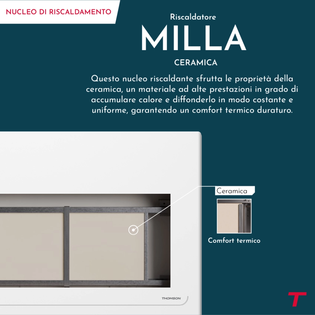 Radiatore elettrico Thomson WiFi con inerzia in ceramica e termostato intercambiabile, 1500W Milla