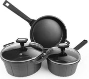 Set di pentole a induzione 5 pezzi con coperchio, composto da pentola profonda / pentola a vapore / pentola per tutti i tipi di fornelli, rivestimento antiscivolo PFAS-free, resistente a lavastoviglie e forno, nero