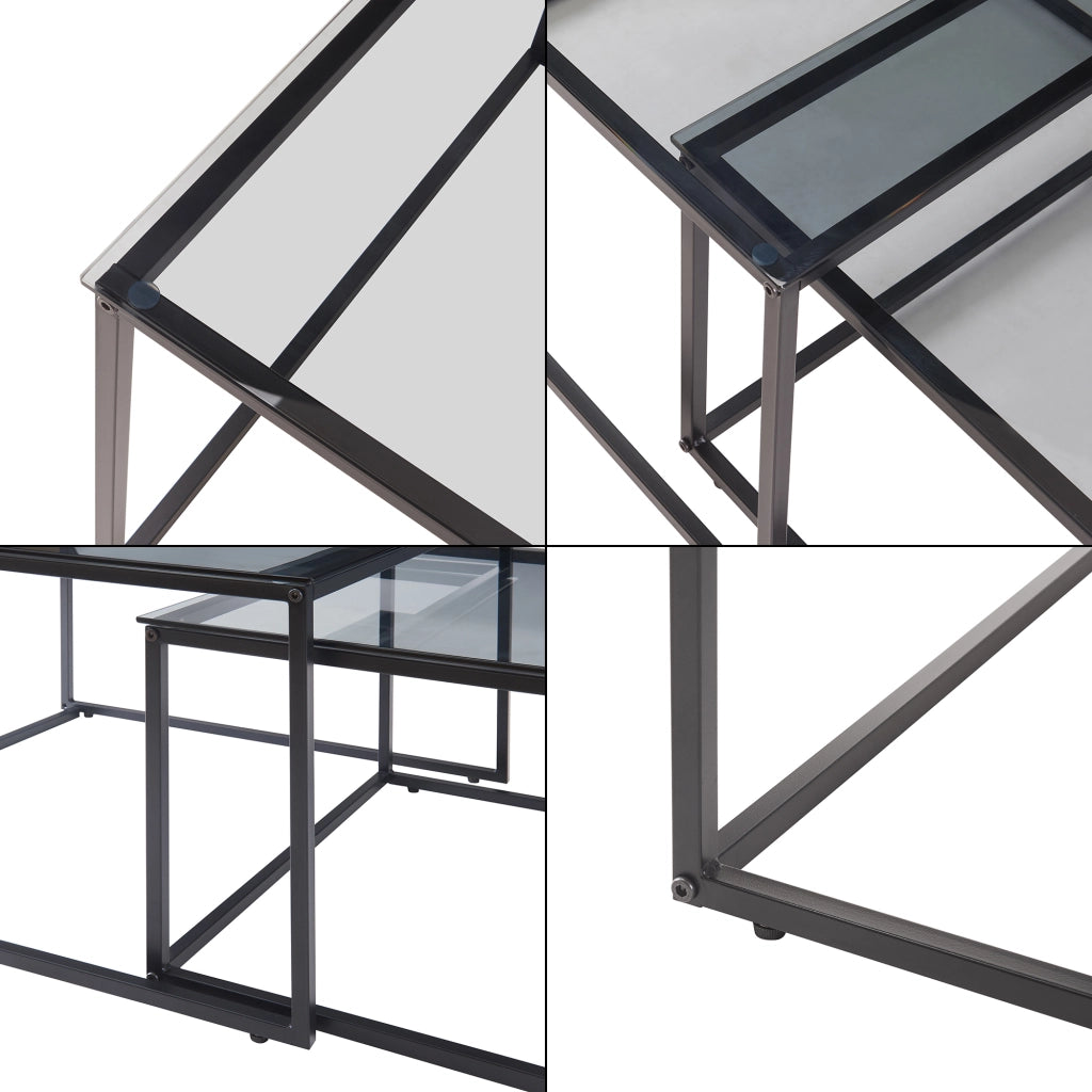 Set Tromlaslo di 2 Tavolini Sovrapponibili con Piano in Vetro Fumé Grigio [en.casa]