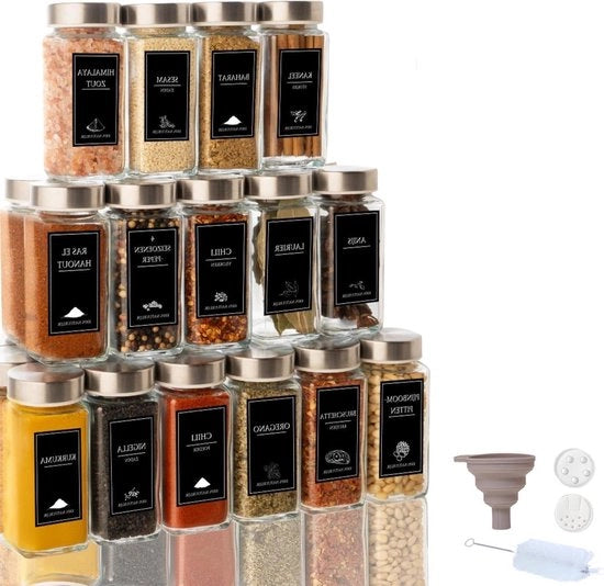Set di contenitori quadrati per erbe con etichette olandesi (24 pezzi), organizza le erbe con etichette e accessori