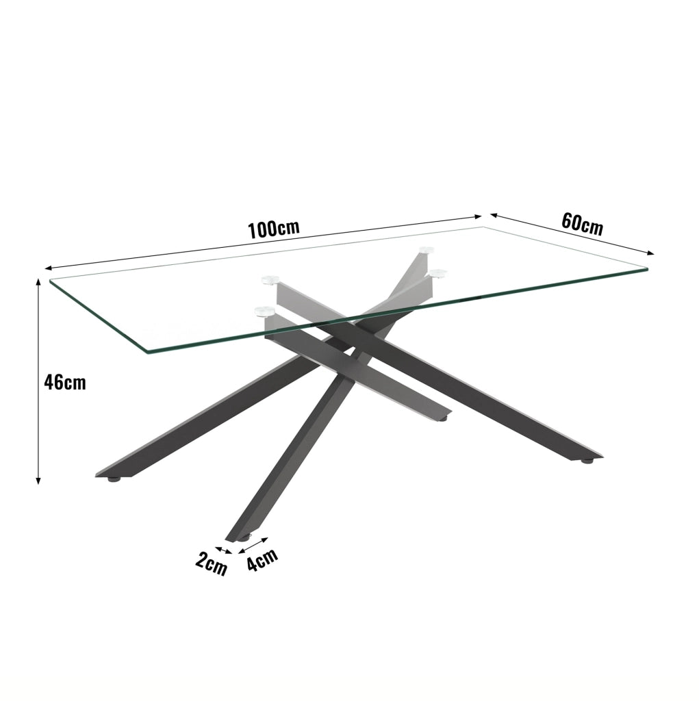 Tavolino da caffè 100x60x46 cm in vetro temperato con struttura in metallo nero