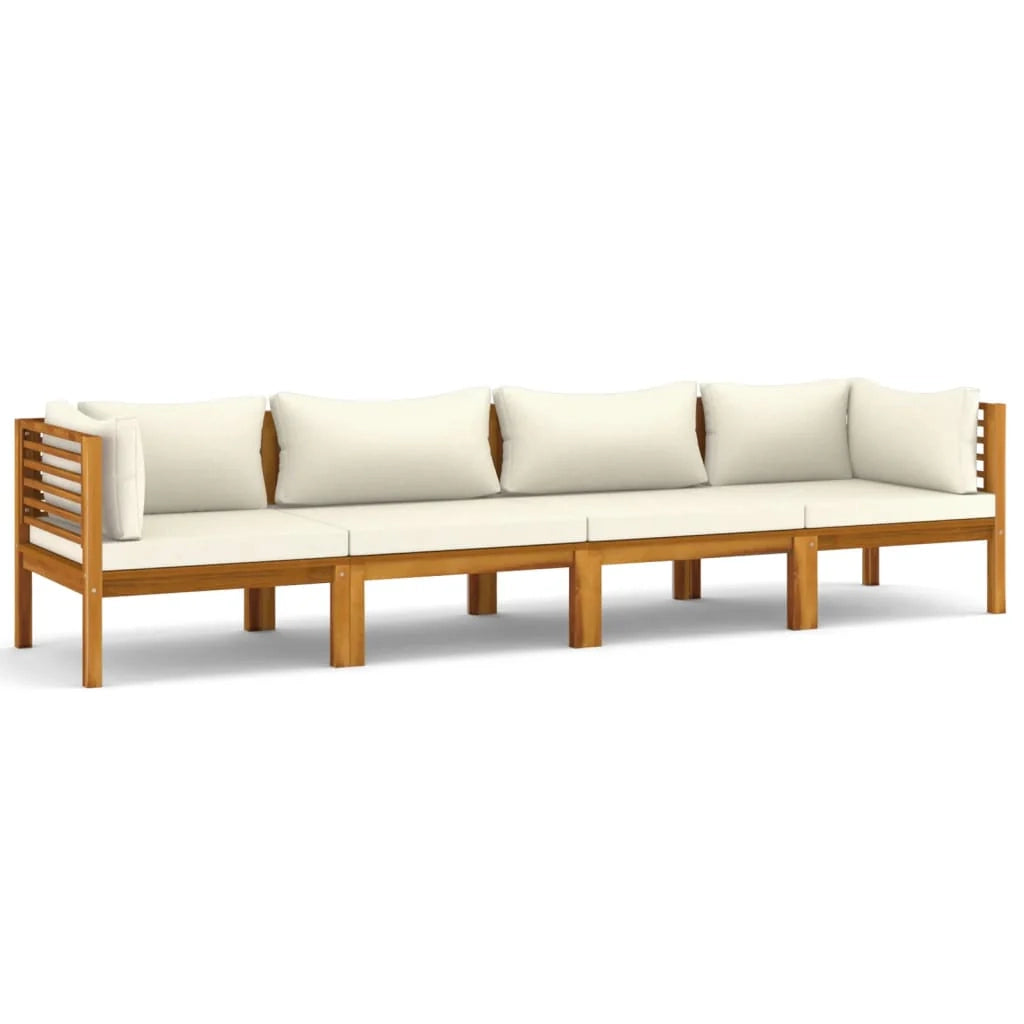 Divano da giardino mobili da esterno 4 posti e cuscino color crema legno massello di acacia 02_0013245