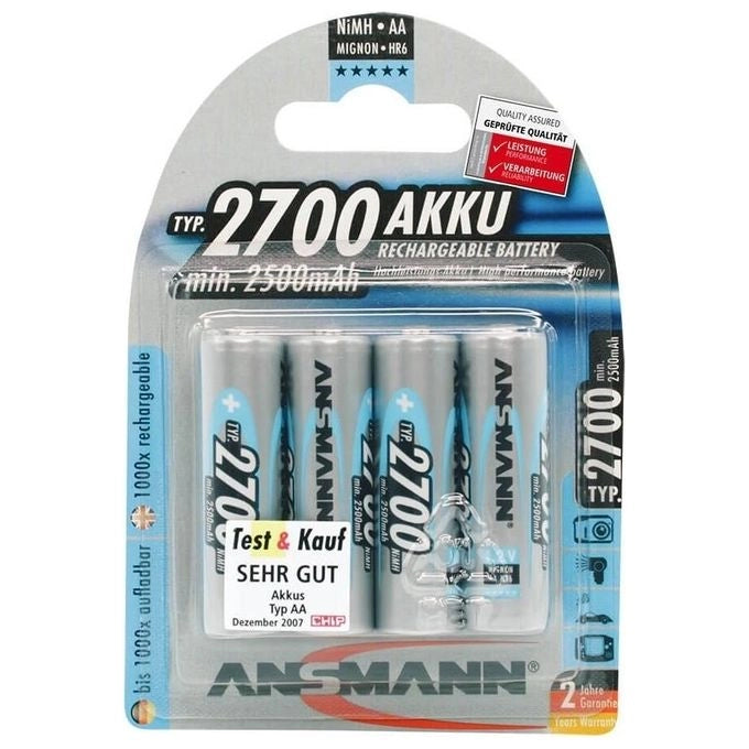 Ansmann 5030842 Mignon AA Batteria ricaricabile 2700mAh NiMH confezione da 4 pezzi colore Argento