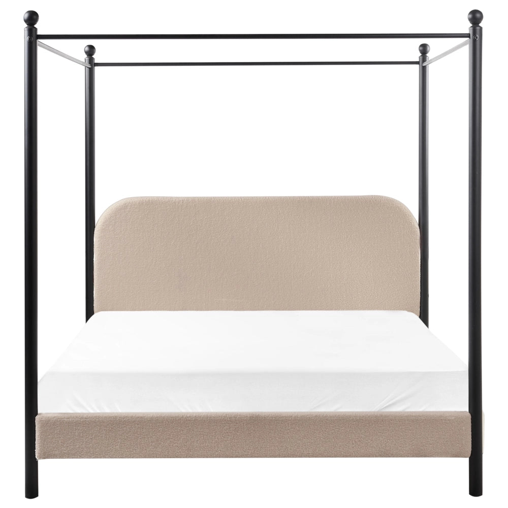 Letto a baldacchino in metallo nero con rivestimento in bouclé beige 160 x 200 cm EU Dimensioni doppie Retro Minimalista
