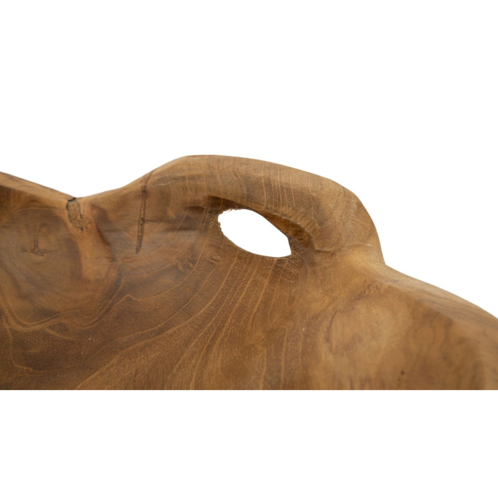 Vassoio svuotatasche Wahan in teak riciclato con manici 42x36x7 cm — pezzo unico