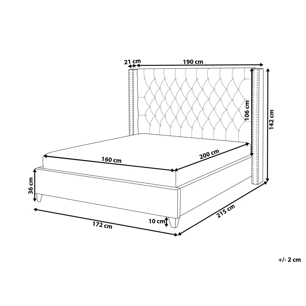 Letto a doghe Velluto beige imbottito Poggiatesta trapuntato borchie 160 x 200 cm design glam