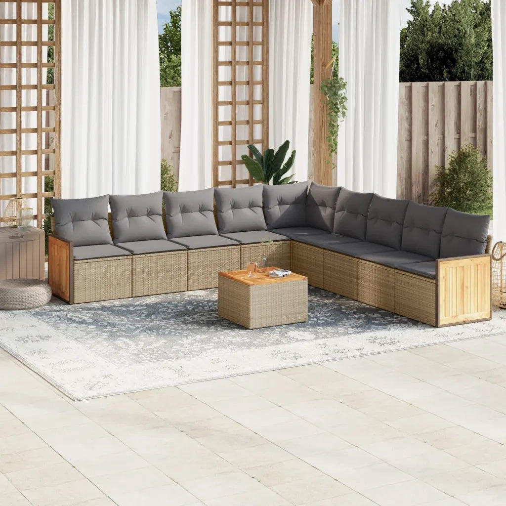Set Divano da Giardino 10 pz con Cuscini Beige in Polyrattancod mxl 113439