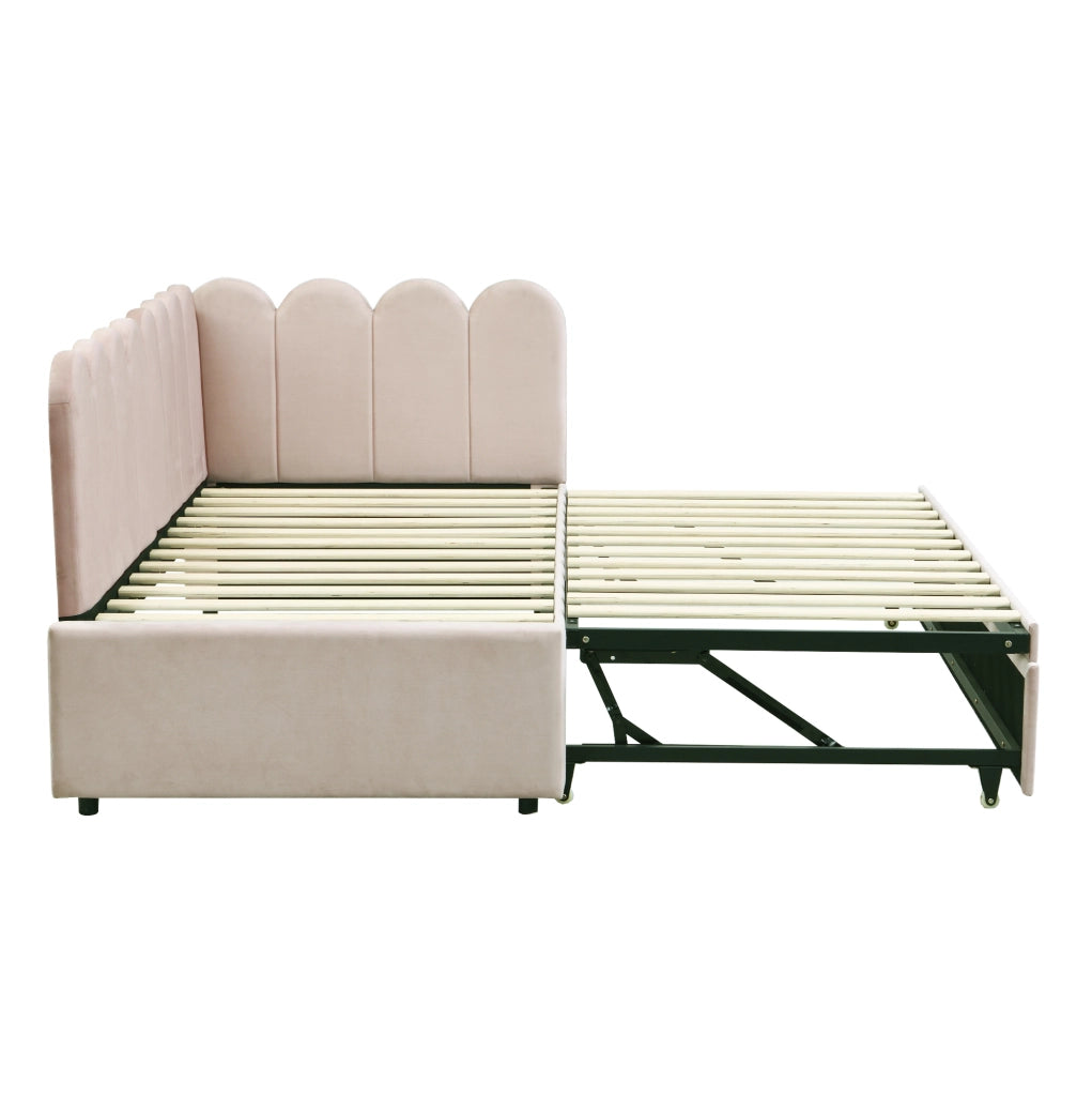 Divano letto 90x200 cm; estraibile a L in velluto; beige