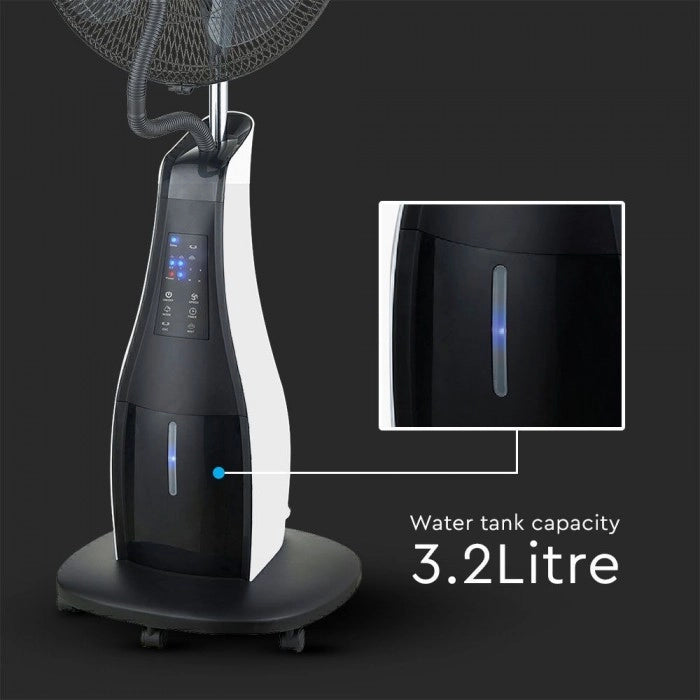 Ventilatore Nebulizzatore LED 80W con 3 Pale da 17" Base Rotonda e Telecomando (Capacità 3.2L)