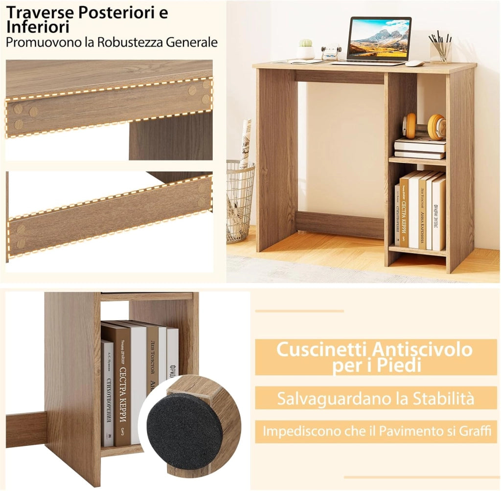 Scrivania per Computer in Legno con 2 Ripiani per Ambienti Piccoli, Scrivania Moderna e Salvaspazio da Casa e Ufficio, 80 x 40 x 74 cm (Naturale)