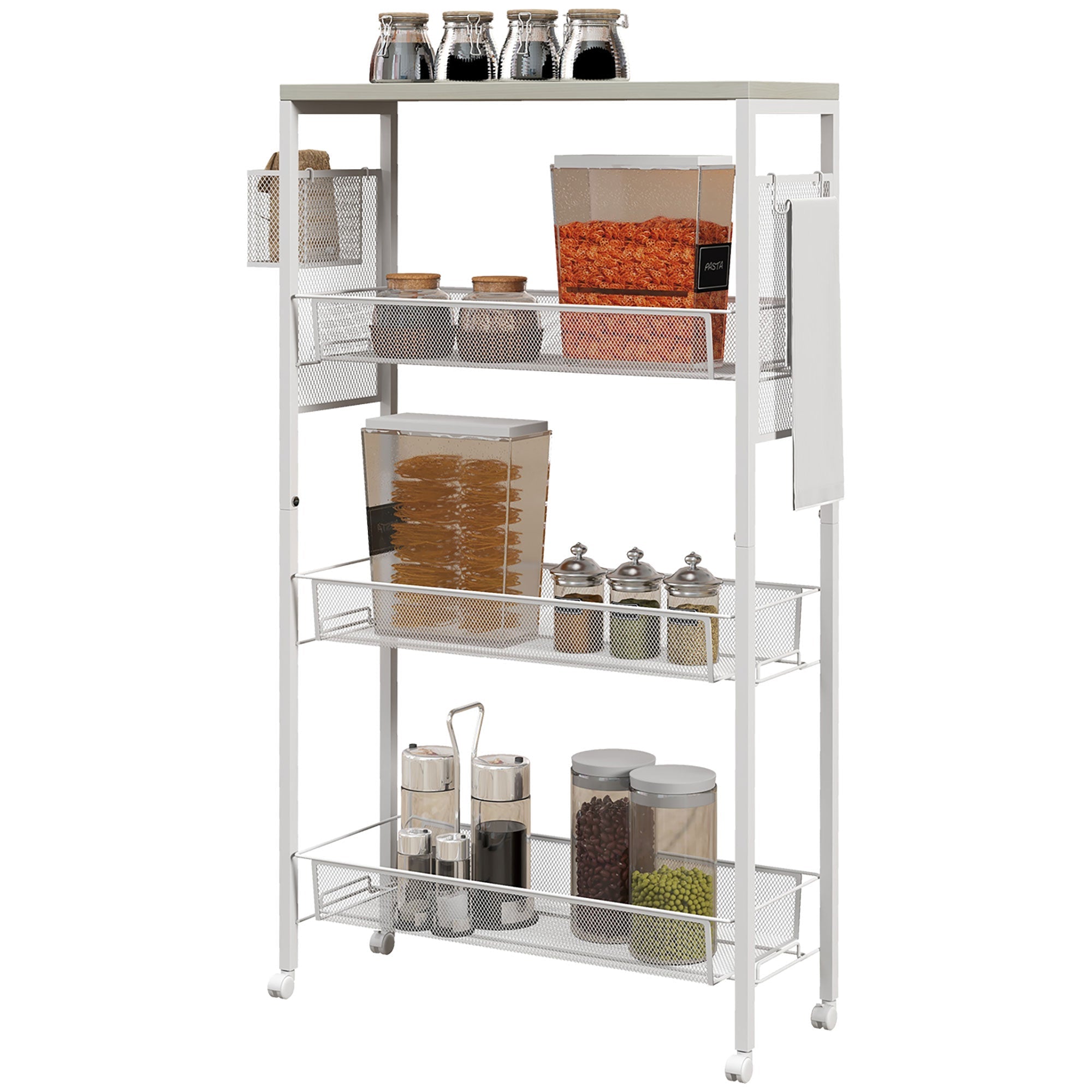 Carrello da Cucina 3 Livelli 58x18,5x87 cm in Truciolato e Acciaio Bianco