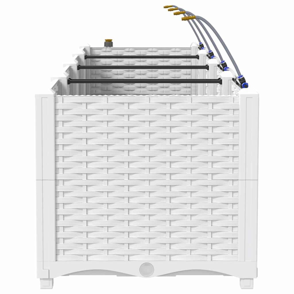 Set di 4 fioriere da giardino dal design moderno 160 x 40 x 37,5 cm con sistema di irrigazione acciaio bianco 02_0058610