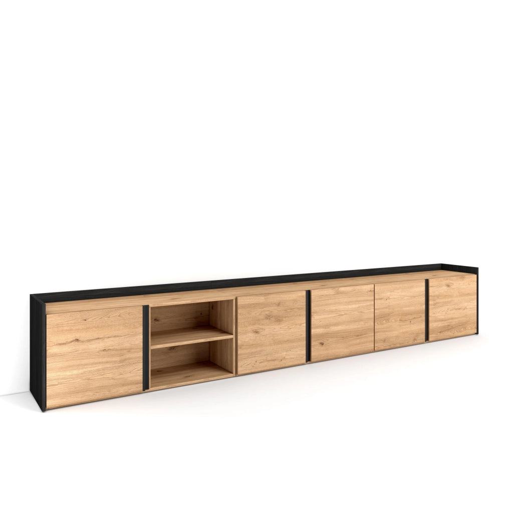 Mobile TV Soggiorno, 309x50x35 cm, Per TV fino a 80", Mobile Soggiorno, Rovere e nero