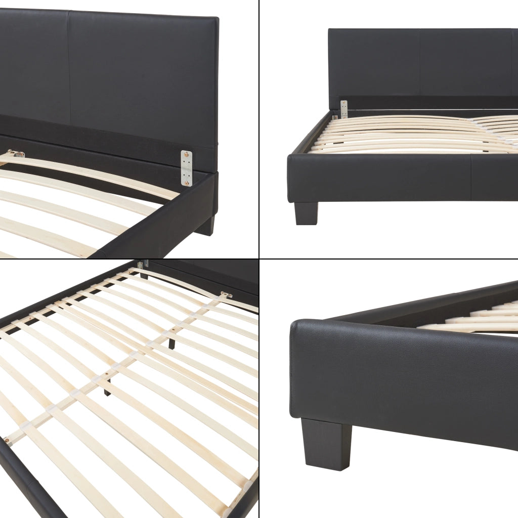 Letto Matrimoniale a Testiera Alta Letto a 2 Piazze 160x200 cm Rivestimento in Similpelle Nero Corium