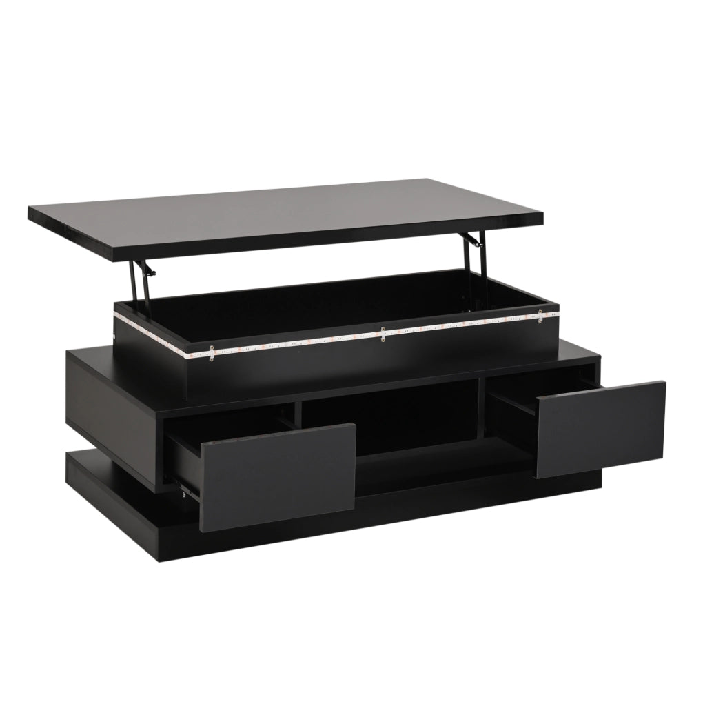 Tavolino da salotto elevabile con LED; 2 cassetti; USB; 100 x 50 x 40 cm; nero