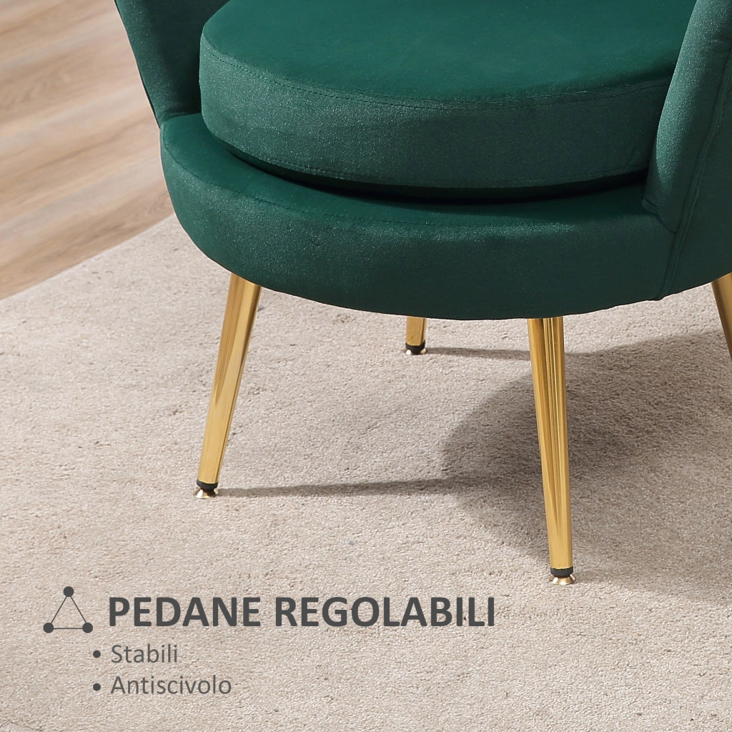 Poltrona Vintage di Design in Velluto Verde Poltroncina da Camera