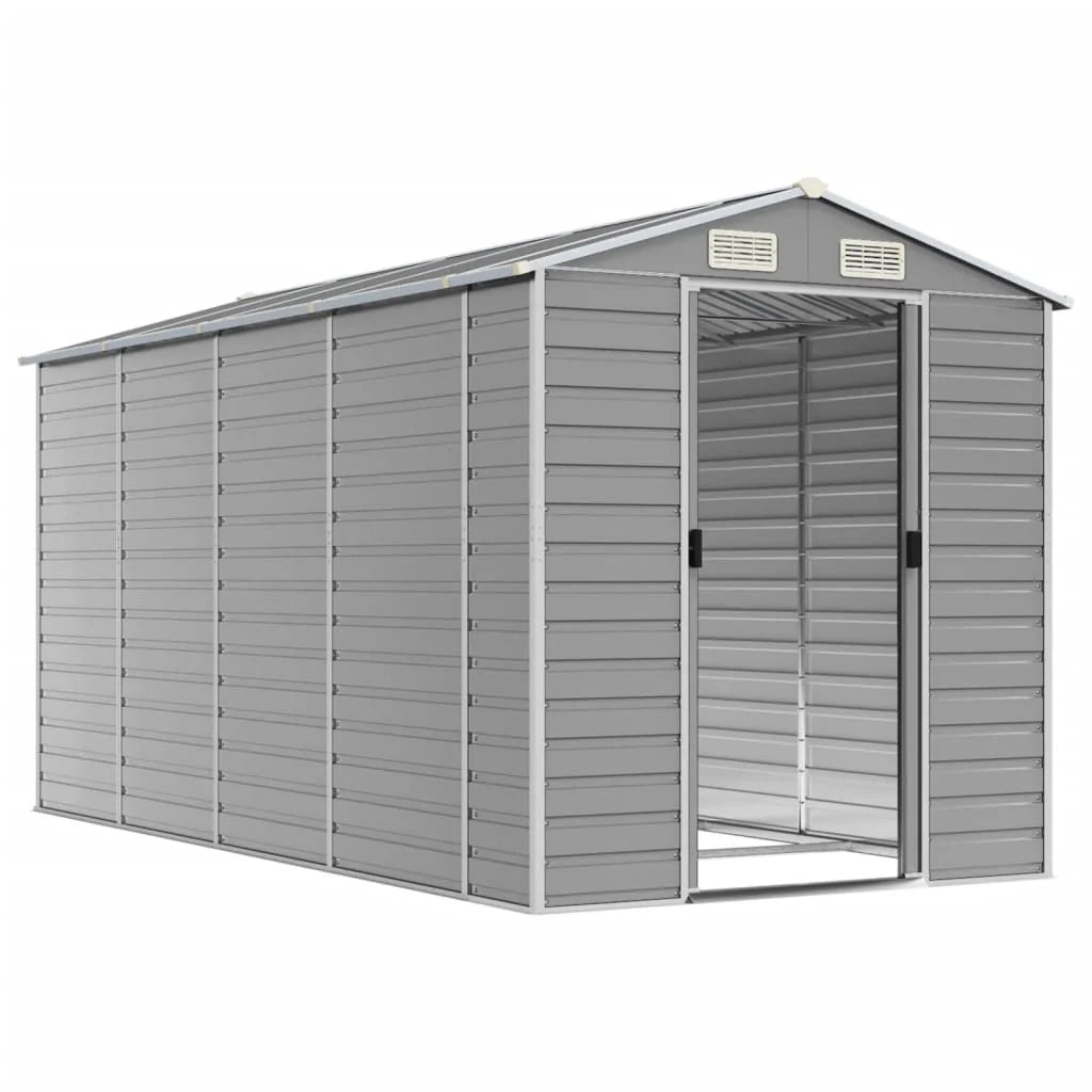 Casetta da giardino cabina ripostiglio casetta da esterno robusta casetta per attrezzi colore chiaro 191 x 385 x 198 cm acciaio zincato grigio 02_0022244