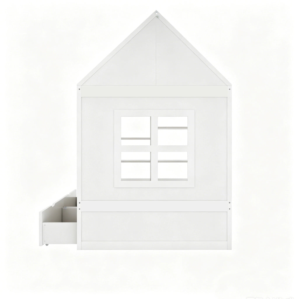 Letto per bambini a forma di casa 90x200 cm con cassetti, LED e vano contenitivo