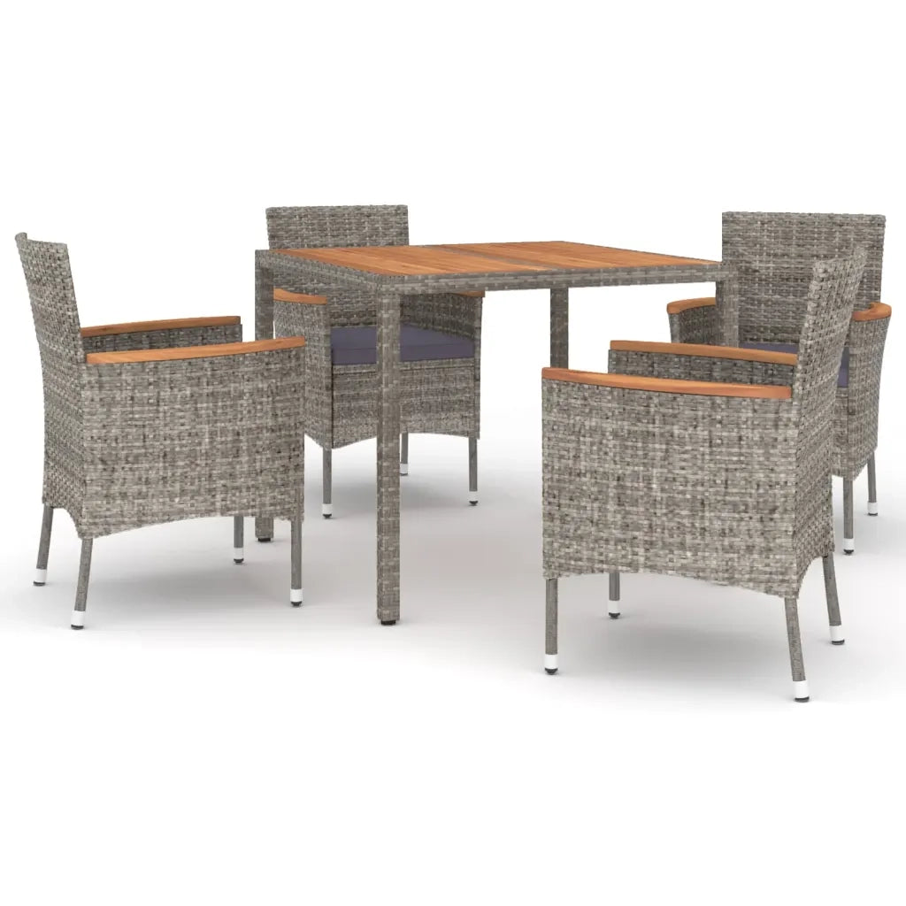 Set da Pranzo da Giardino 5 pz con Cuscini in Polyrattan Grigiocod mxl 124577
