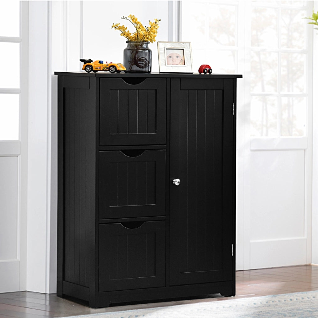Armadietto di stoccaggio per ufficio con 3 cassetti-Mobile laterale in legno 60x30x81cm Nero