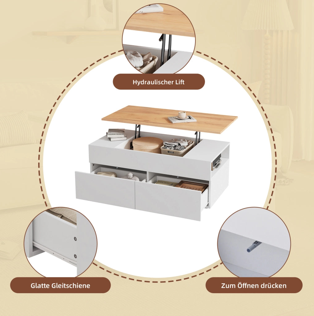Tavolino da caffè elevabile 100x50 cm con 2 cassetti
