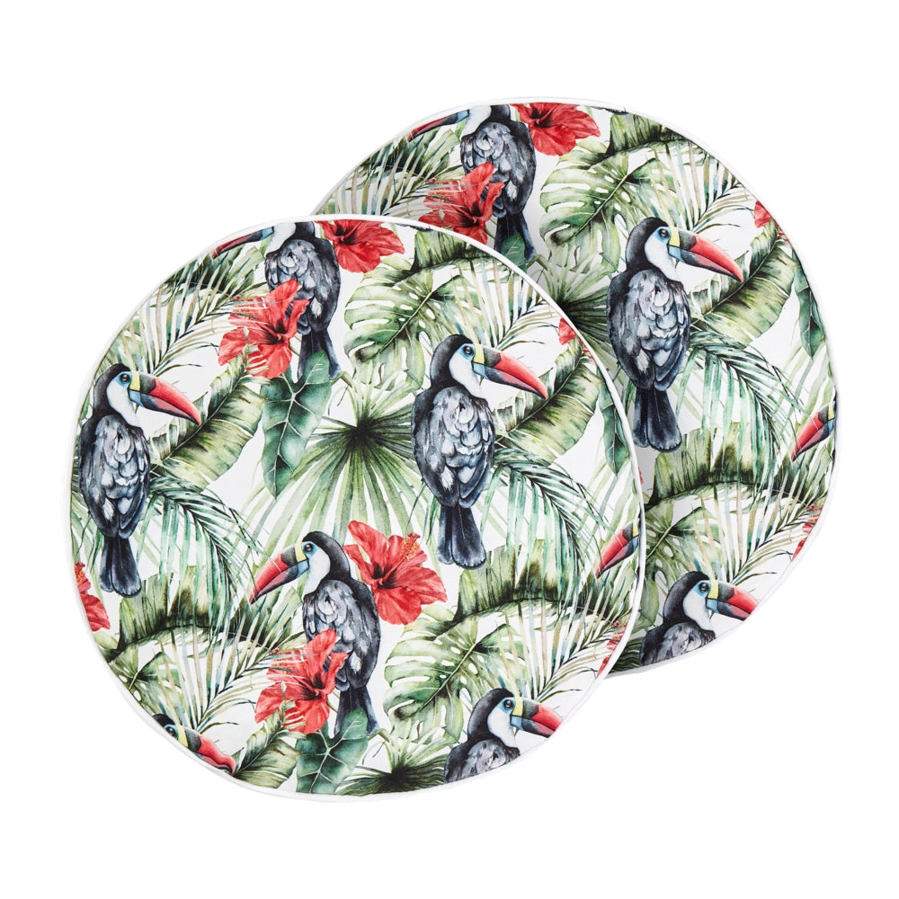 Set di 2 cuscini da esterno in poliestere multicolore ⌀ 40 cm Cuscino rotondo con stampa floreale e tucano da giardino Patio