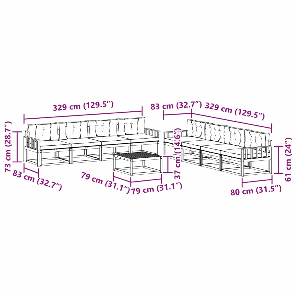 Set di divani da esterno 9 pz Bianco e Antracite Poliestere 3386231