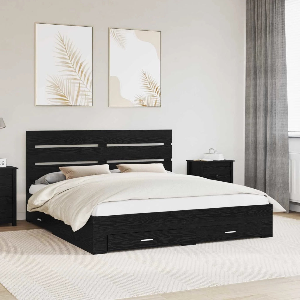 Struttura del letto Rovere Nero 180 x 200 cm Legno multistrato 3411944