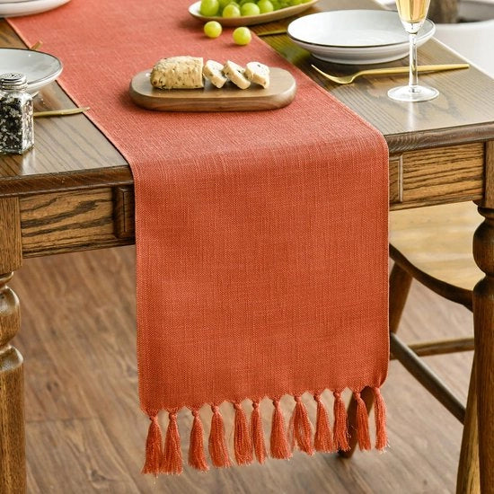 Decorazione per Tavola di Terracotta in Stile Rurale con Piume Autunnali, 33x183 cm