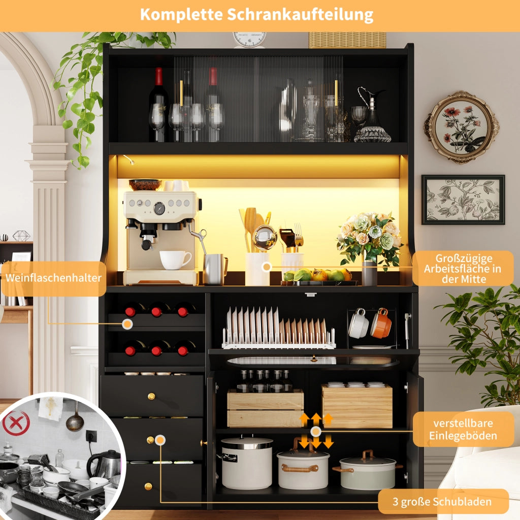 MOBILE ALTO CUCINA 120x40x180 cm con LED RGB, vetro, nero