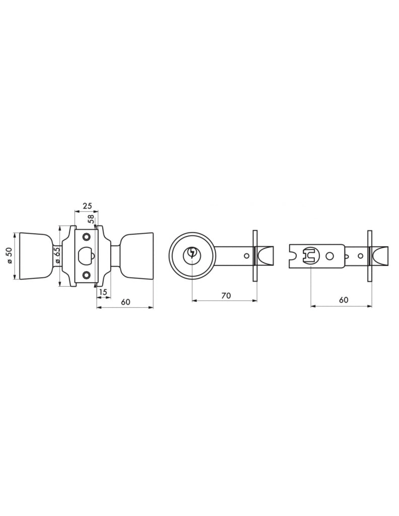 Serratura con scrocco, cromo opaco, asse regolabile 60/70 mm – THIRARD