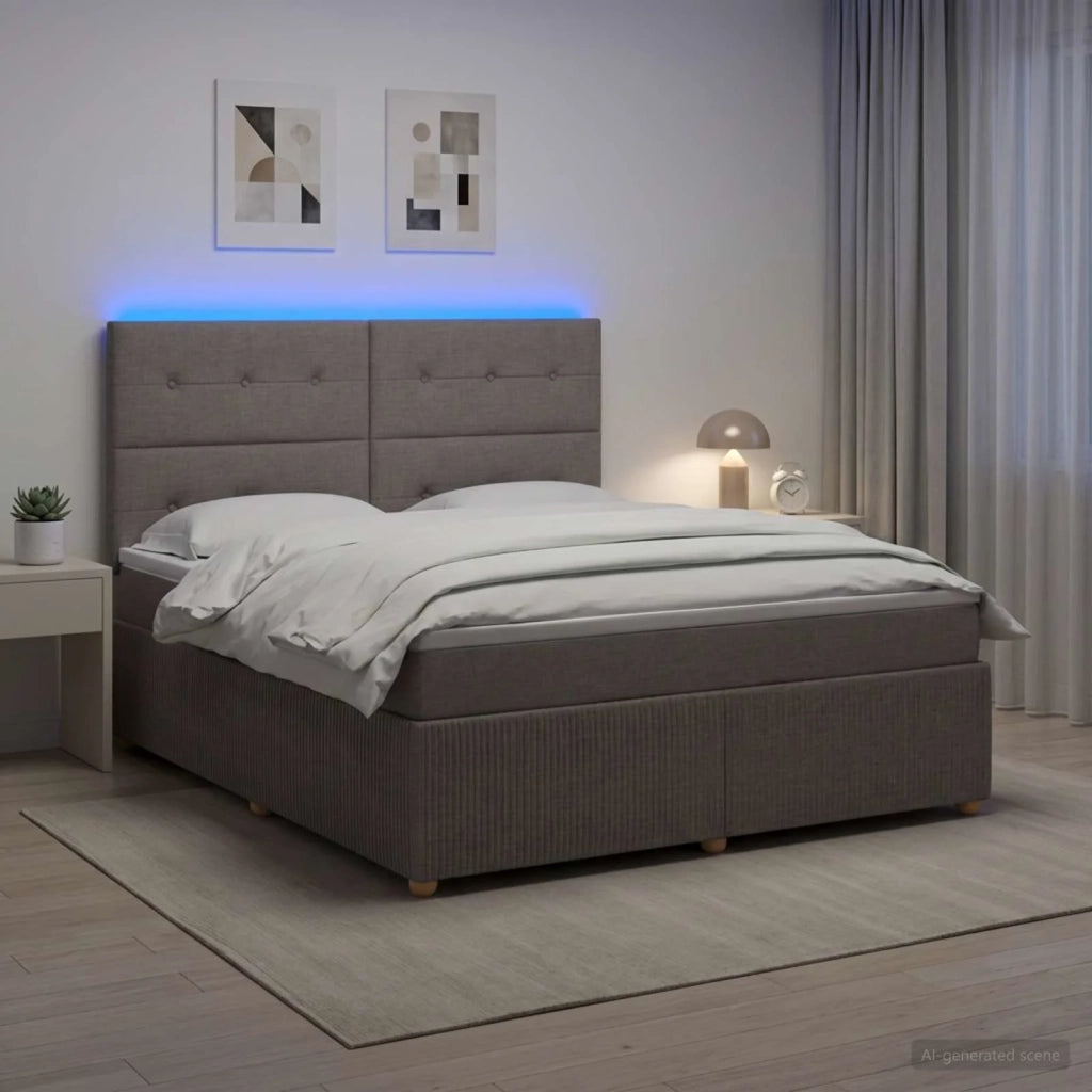 Letto Box Spring LED con Materasso Tortora 140 x 190 cm Tessuto 3455857