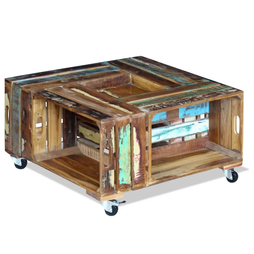 Tavolino da CaffÃ¨ in Legno Massello Anticato 70x70x35 cm
