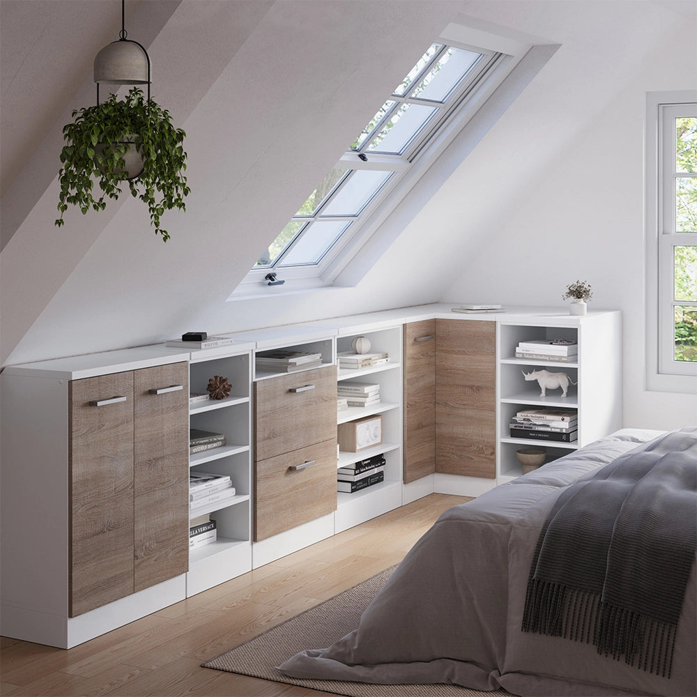 Mobile cucina angolare per sottotetto R-Line Sonoma/Bianco 75.6 cm con 1 porta, carcassa dell’armadio profondità 60 cm Vicco