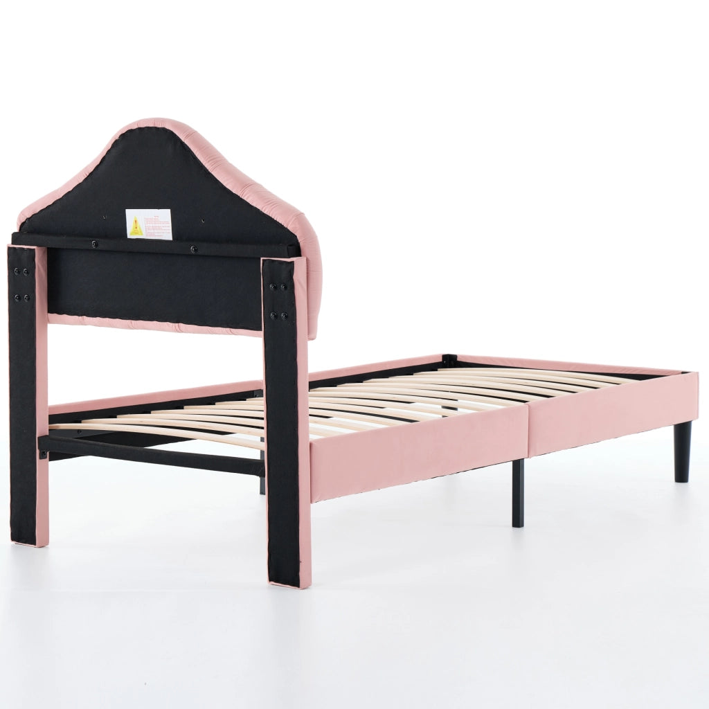 Letto imbottito in velluto rosa dimensioni 90x200 cm