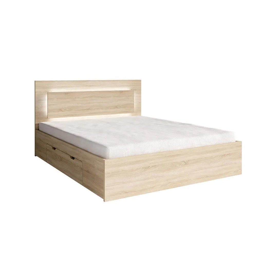 Letto NOFI 160 x 200 cm con doghe e 2 cassetti - colore quercia sonoma