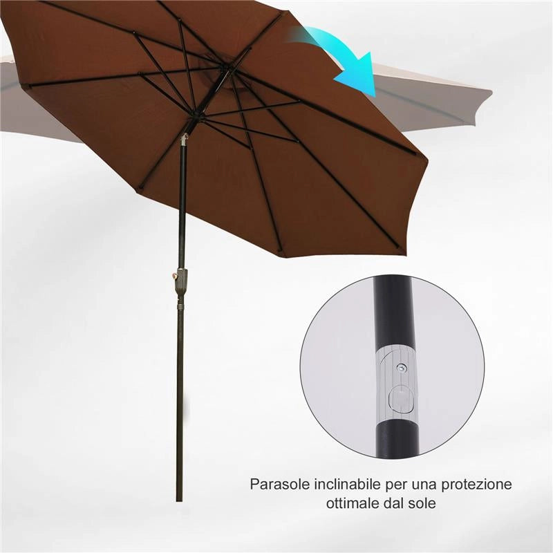OMBRELLONE DA GIARDINO CON MANOVELLA E TESTA INCLINABILE 300 X 245 CM CAFFÈ
