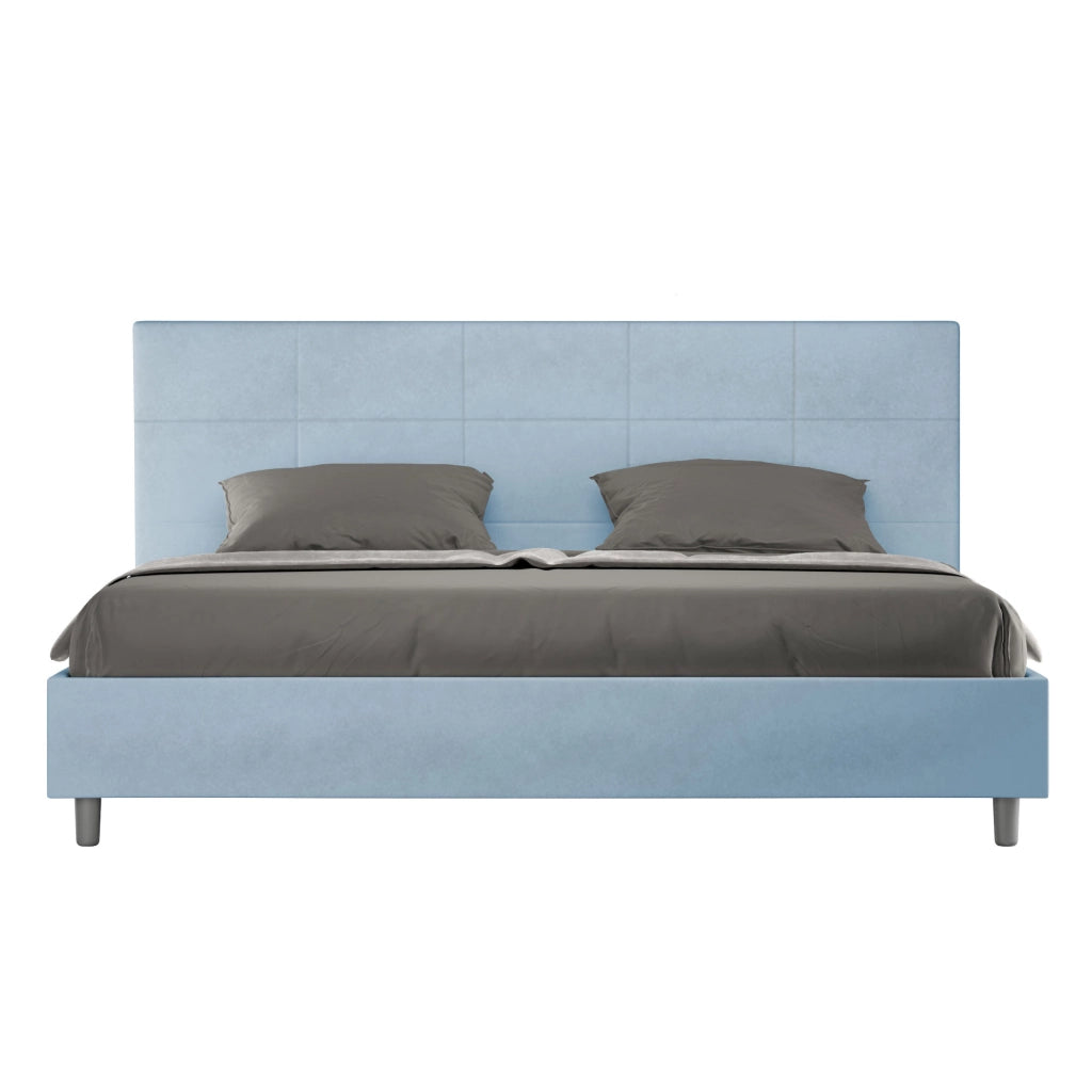 BS COM Letto matrimoniale king size con rete imbottito 190x210 microfibra azzurro