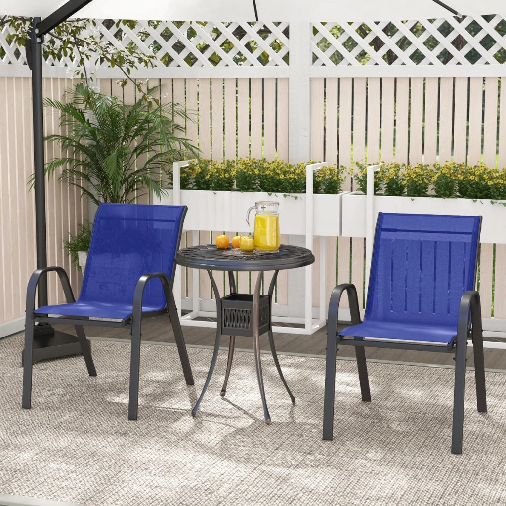 Set di 4 sedie da patio impilabili in metallo con braccioli, Sedie da pranzo in tessuto traspirante Blu-Sedie da esterno