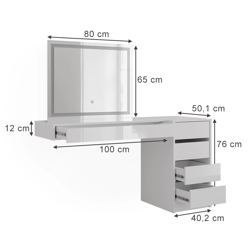 Vicco Tavolo da toeletta Bianco 100 cm 3 parti