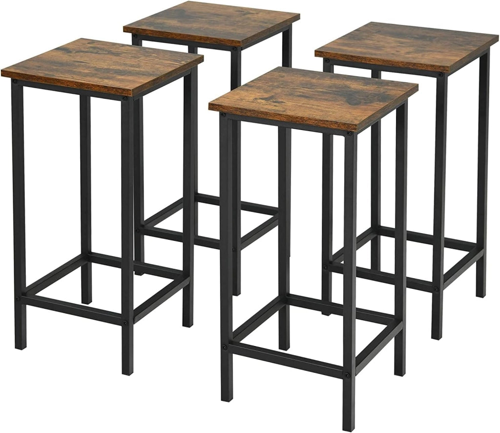 Set 4 Sgabelli da Bar Industriali, Altezza Seduta 62 cm, Legno & Ferro con Poggiapiedi, Ideali per Cucina Soggiorno Caffè Bistrot, Portata di 150KG, 30x30x62cm