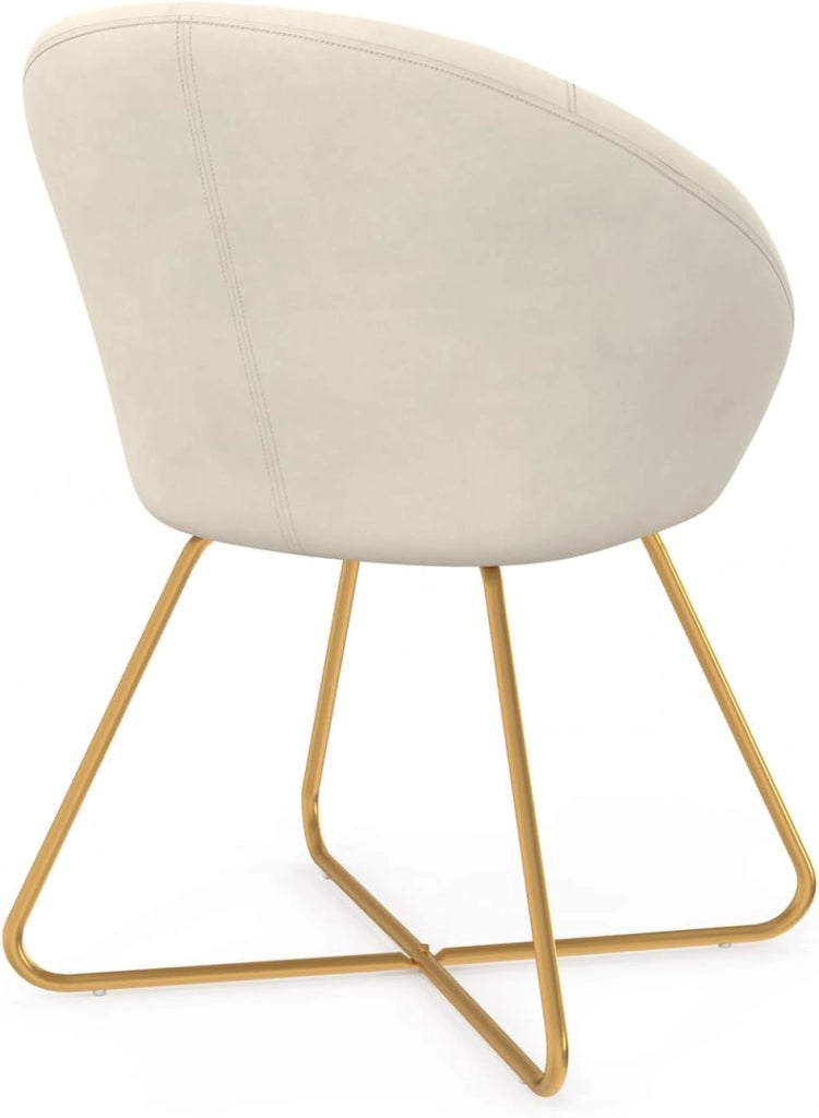 Poltrona rotonda ANGELINA in velluto beige con gambe incrociate dorate