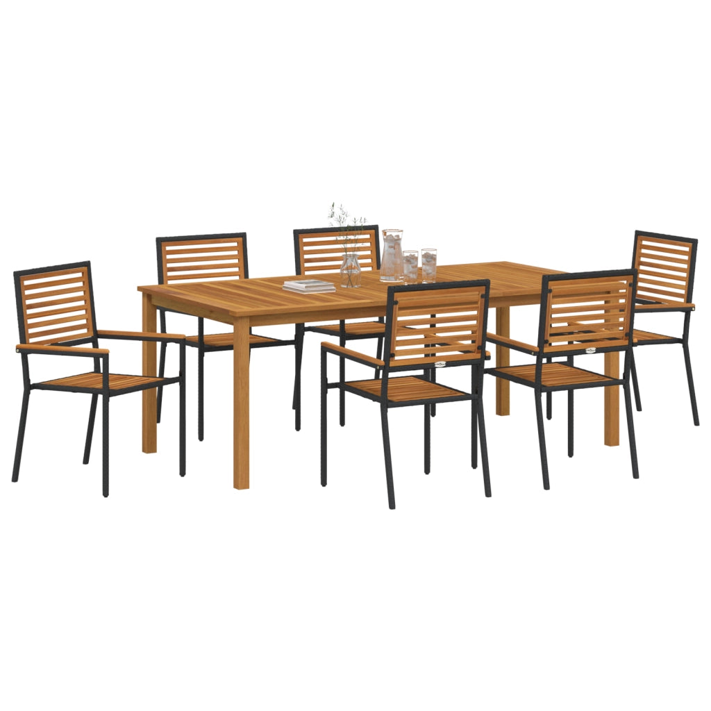 Set da pranzo da giardino 7 pezzi  in Polyrattan nero con Acacia