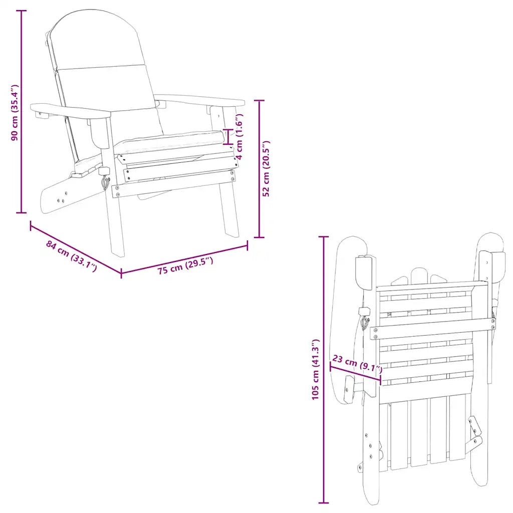 Sedia Adirondack da Giardino con Cuscini Legno Massello Acacia 360031